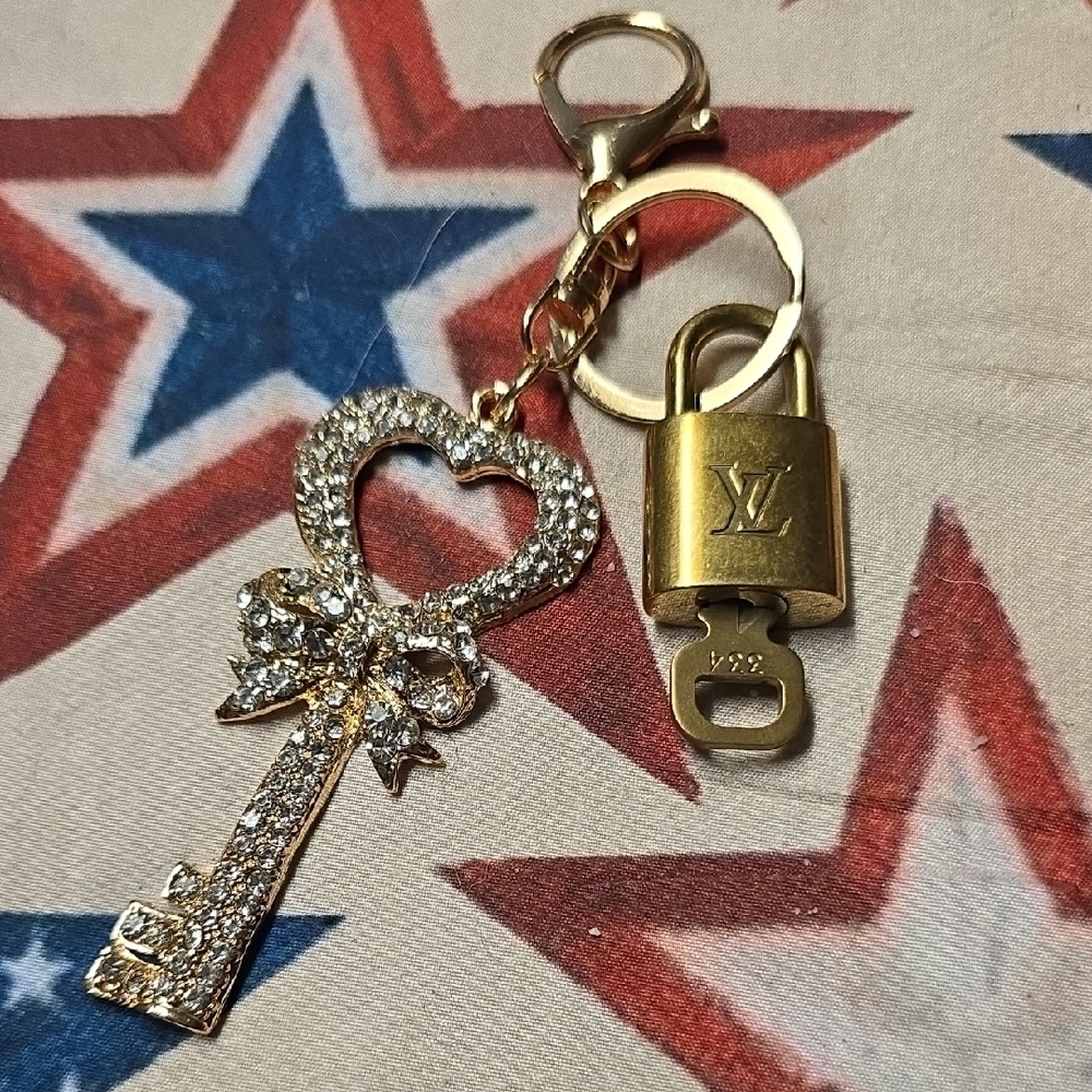 Louis Vuitton Gold Lock And Key #334 With Rhinestone Key Charm